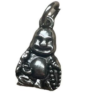 Vintage Hotei Laughing Buddha Silver Tone Pendant Charm .75" Spiritual Buddhist
